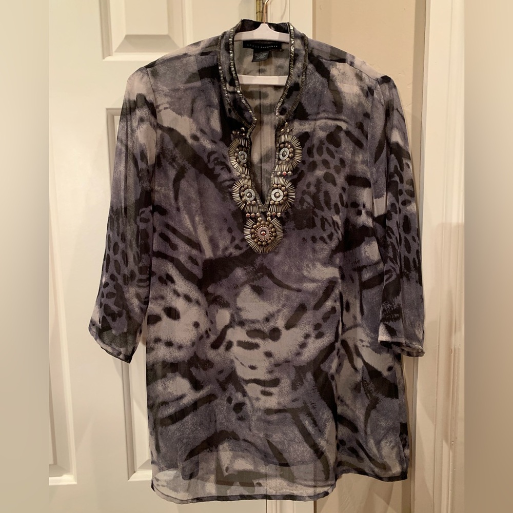 Grace Elements Sheer Beaded Blouse Size L